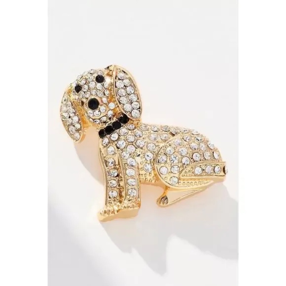 Anthropologie Playful Pet Brooch Crystal Dachshund NWT